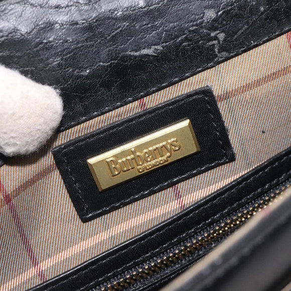 Burberrys Shoulder Bag Leather Black Gold Auth BA1863