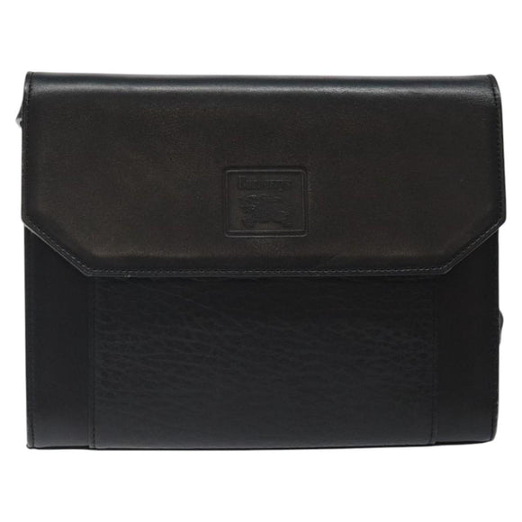 Burberrys Shoulder Bag Leather Black Gold Auth BA1863