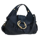 BVLGARI Hand Bag Leather 2way Blue Gold Auth BA1864-1