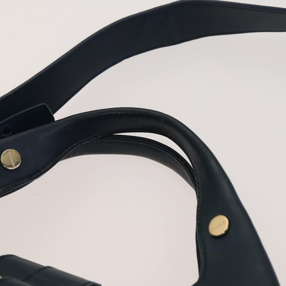 BVLGARI Hand Bag Leather 2way Blue Gold Auth BA1864