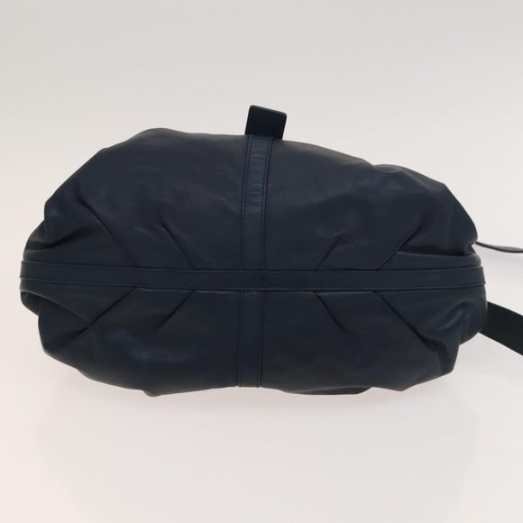 BVLGARI Hand Bag Leather 2way Blue Gold Auth BA1864