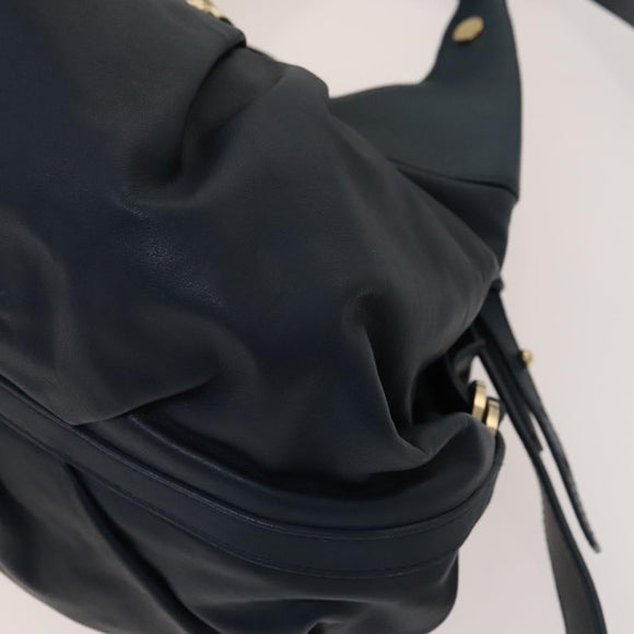 BVLGARI Hand Bag Leather 2way Blue Gold Auth BA1864