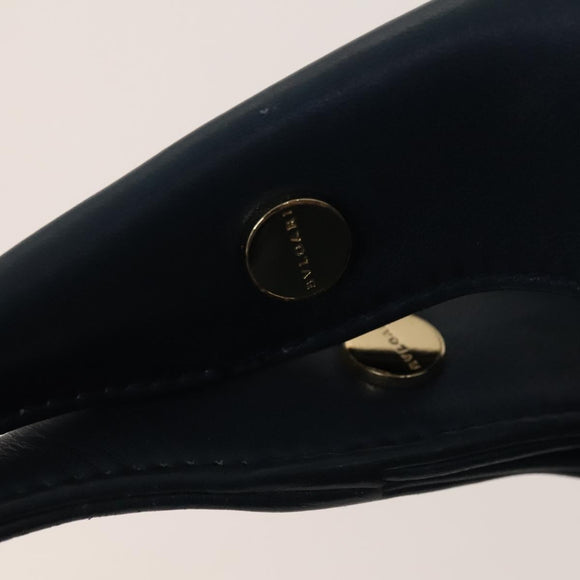 BVLGARI Hand Bag Leather 2way Blue Gold Auth BA1864