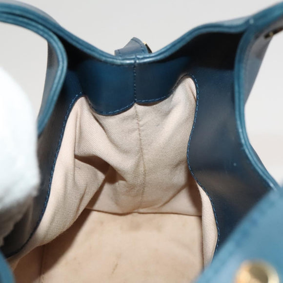 BVLGARI Hand Bag Leather 2way Blue Gold Auth BA1864