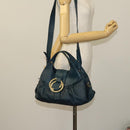 BVLGARI Hand Bag Leather 2way Blue Gold Auth BA1864-23