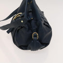 BVLGARI Hand Bag Leather 2way Blue Gold Auth BA1864-3