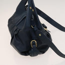 BVLGARI Hand Bag Leather 2way Blue Gold Auth BA1864-4