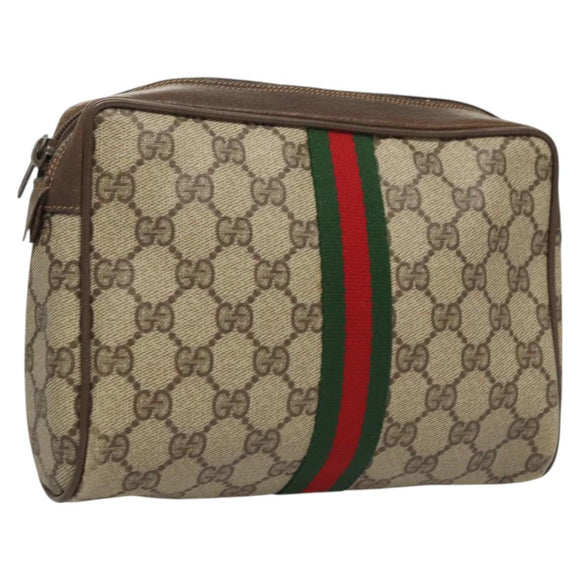 GUCCI GG Supreme Web Sherry Line Clutch Bag PVC Beige Red 75 01 012 Auth BA1881