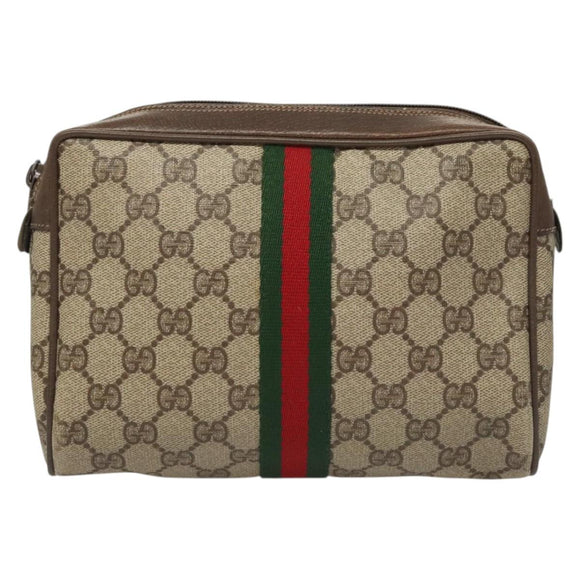 GUCCI GG Supreme Web Sherry Line Clutch Bag PVC Beige Red 75 01 012 Auth BA1881