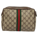 GUCCI GG Supreme Web Sherry Line Clutch Bag PVC Beige Red 75 01 012 Auth BA1881-2