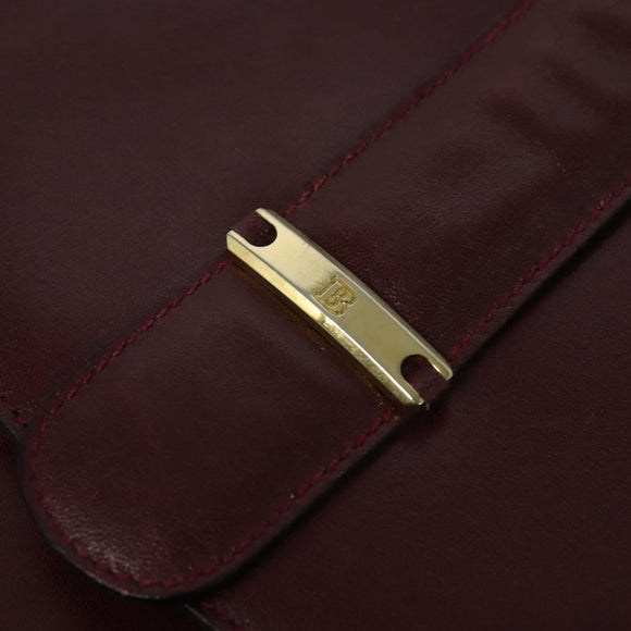 BALLY Shoulder Bag Leather Bordeaux Gold Auth BA1889