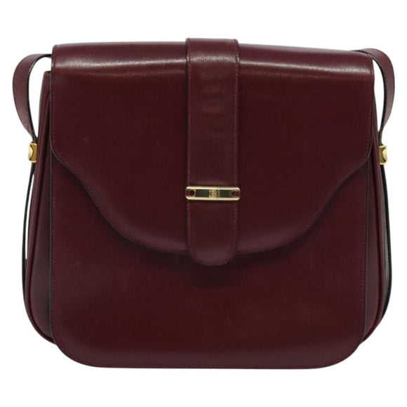 BALLY Shoulder Bag Leather Bordeaux Gold Auth BA1889