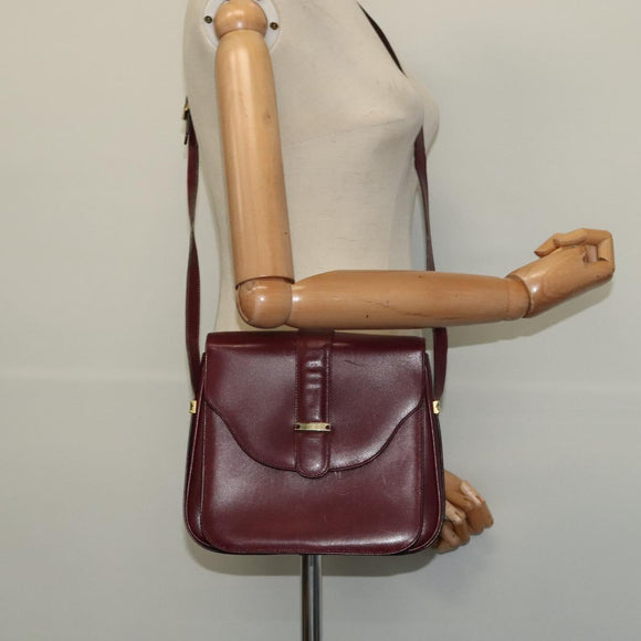 BALLY Shoulder Bag Leather Bordeaux Gold Auth BA1889
