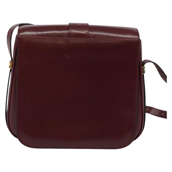BALLY Shoulder Bag Leather Bordeaux Gold Auth BA1889