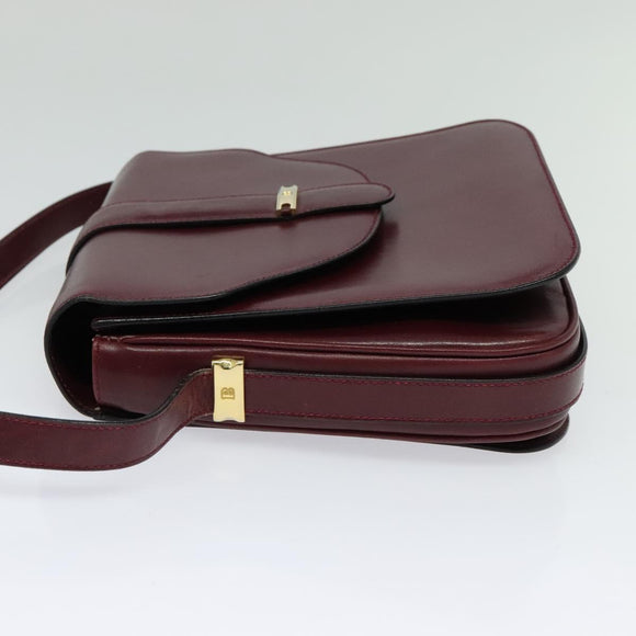 BALLY Shoulder Bag Leather Bordeaux Gold Auth BA1889