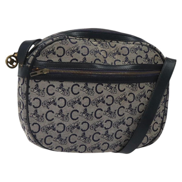 CELINE C Sulky Shoulder Bag Canvas Navy Gold Auth BA1890