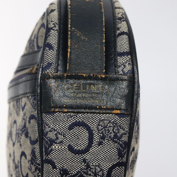 CELINE C Sulky Shoulder Bag Canvas Navy Gold Auth BA1890