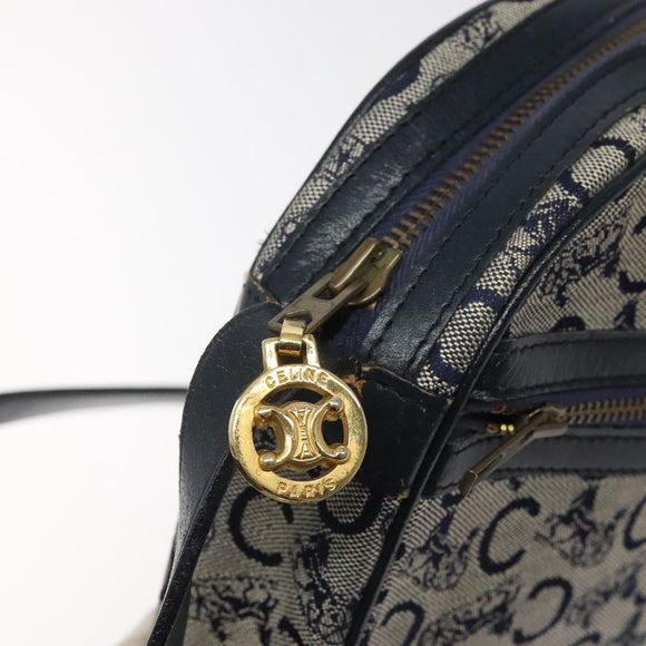 CELINE C Sulky Shoulder Bag Canvas Navy Gold Auth BA1890