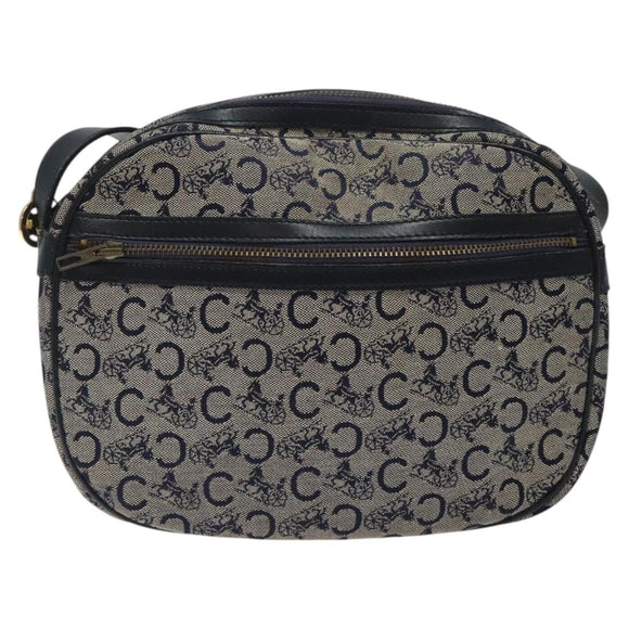CELINE C Sulky Shoulder Bag Canvas Navy Gold Auth BA1890