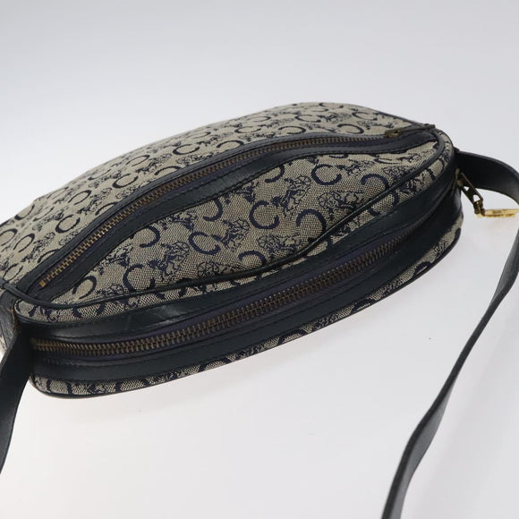 CELINE C Sulky Shoulder Bag Canvas Navy Gold Auth BA1890