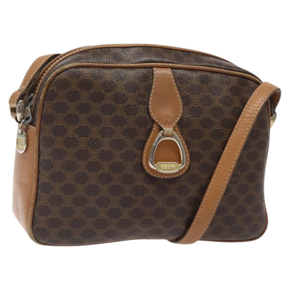 CELINE Macadam Canvas Shoulder Bag PVC Leather Brown Gold Auth BA1891