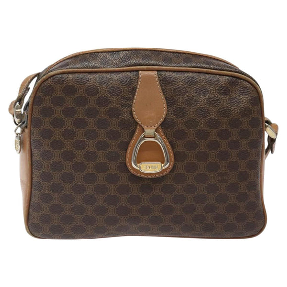 CELINE Macadam Canvas Shoulder Bag PVC Leather Brown Gold Auth BA1891