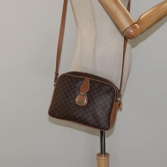 CELINE Macadam Canvas Shoulder Bag PVC Leather Brown Gold Auth BA1891