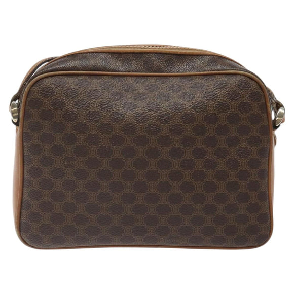 CELINE Macadam Canvas Shoulder Bag PVC Leather Brown Gold Auth BA1891