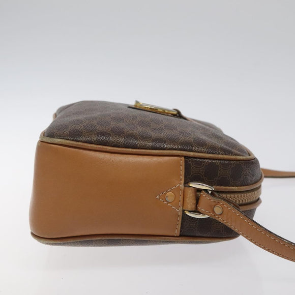 CELINE Macadam Canvas Shoulder Bag PVC Leather Brown Gold Auth BA1891