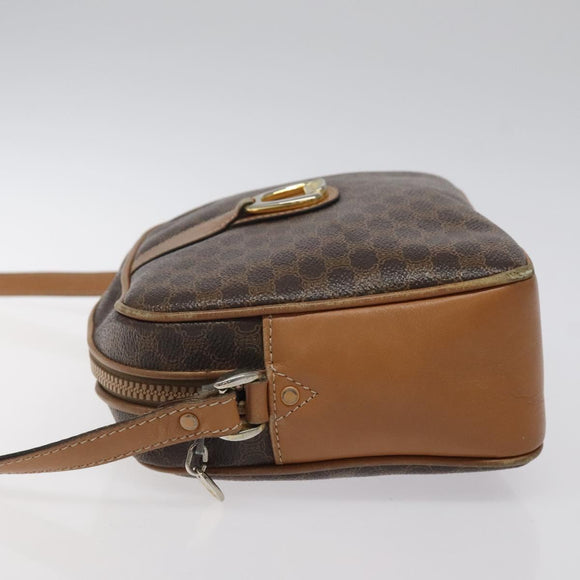 CELINE Macadam Canvas Shoulder Bag PVC Leather Brown Gold Auth BA1891