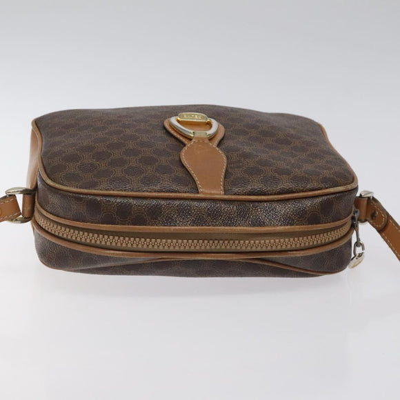 CELINE Macadam Canvas Shoulder Bag PVC Leather Brown Gold Auth BA1891