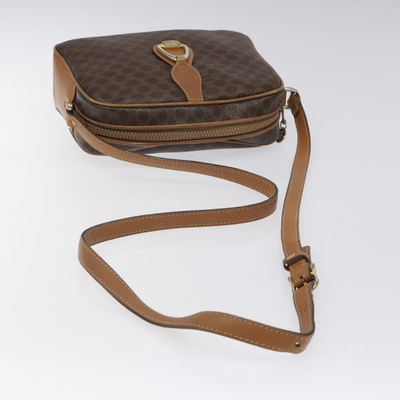 CELINE Macadam Canvas Shoulder Bag PVC Leather Brown Gold Auth BA1891