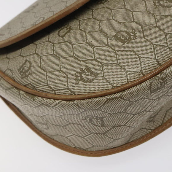 Christian Dior Honeycomb Canvas Shoulder Bag PVC Beige Gold Auth BA1892