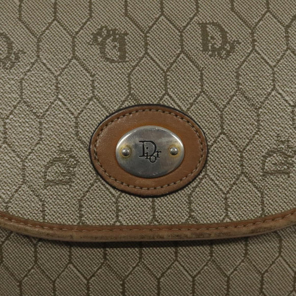 Christian Dior Honeycomb Canvas Shoulder Bag PVC Beige Gold Auth BA1892