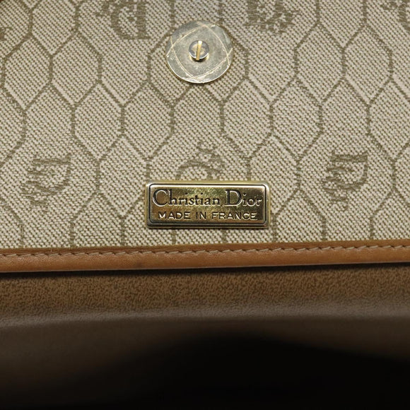 Christian Dior Honeycomb Canvas Shoulder Bag PVC Beige Gold Auth BA1892