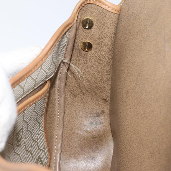 Christian Dior Honeycomb Canvas Shoulder Bag PVC Beige Gold Auth BA1892