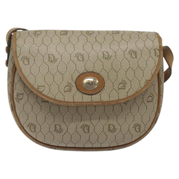 Christian Dior Honeycomb Canvas Shoulder Bag PVC Beige Gold Auth BA1892 - 0