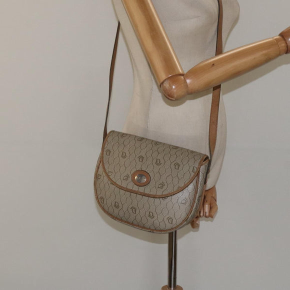 Christian Dior Honeycomb Canvas Shoulder Bag PVC Beige Gold Auth BA1892