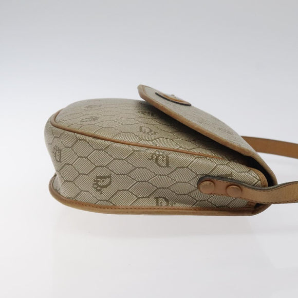 Christian Dior Honeycomb Canvas Shoulder Bag PVC Beige Gold Auth BA1892