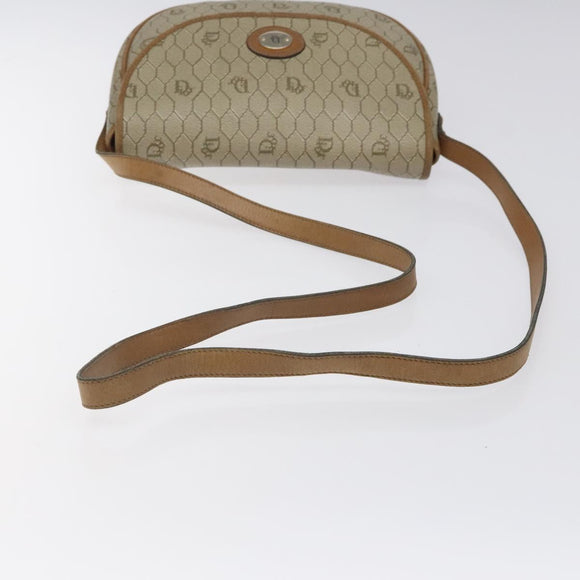 Christian Dior Honeycomb Canvas Shoulder Bag PVC Beige Gold Auth BA1892