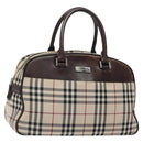 BURBERRY Nova Check Hand Bag Canvas Beige Silver Auth BA1895-1