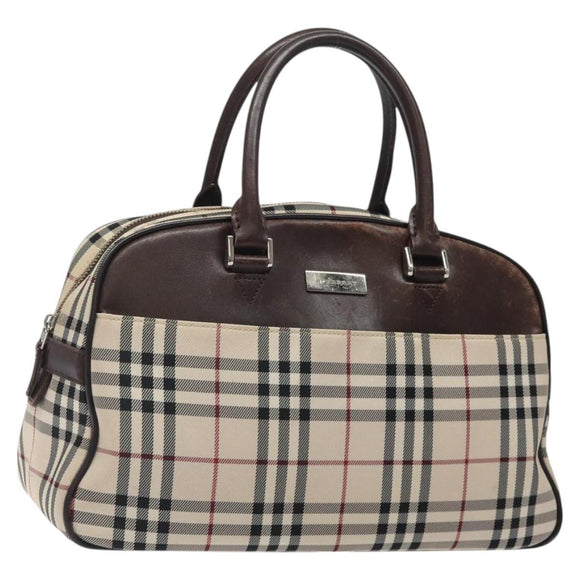 BURBERRY Nova Check Hand Bag Canvas Beige Silver Auth BA1895