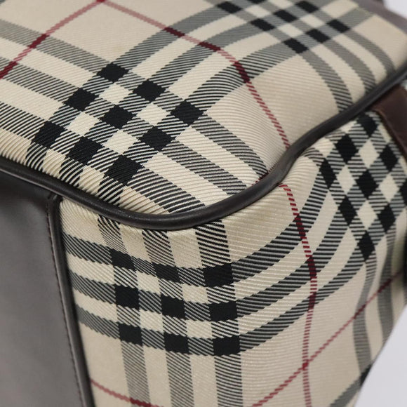 BURBERRY Nova Check Hand Bag Canvas Beige Silver Auth BA1895