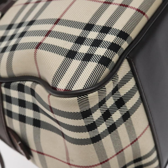 BURBERRY Nova Check Hand Bag Canvas Beige Silver Auth BA1895