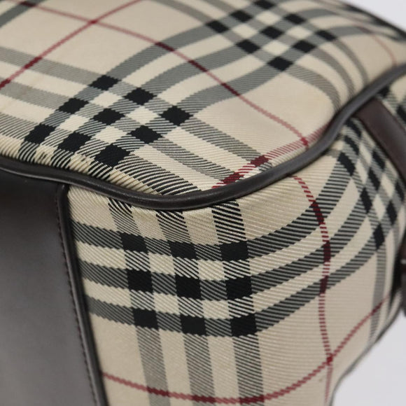 BURBERRY Nova Check Hand Bag Canvas Beige Silver Auth BA1895