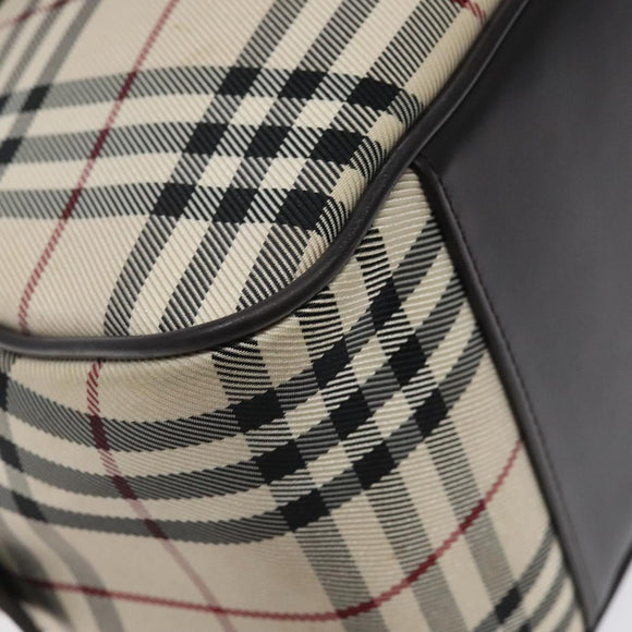 BURBERRY Nova Check Hand Bag Canvas Beige Silver Auth BA1895