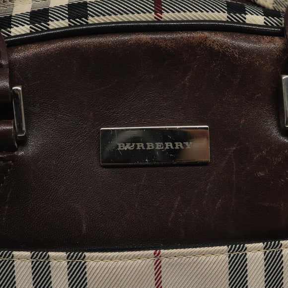 BURBERRY Nova Check Hand Bag Canvas Beige Silver Auth BA1895