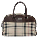 BURBERRY Nova Check Hand Bag Canvas Beige Silver Auth BA1895-13