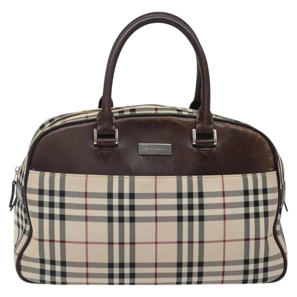 BURBERRY Nova Check Hand Bag Canvas Beige Silver Auth BA1895