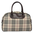 BURBERRY Nova Check Hand Bag Canvas Beige Silver Auth BA1895-2